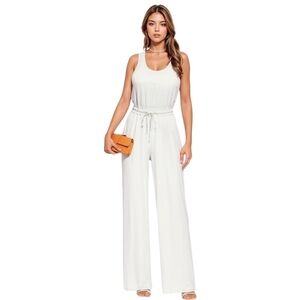 Hybrid & Company | Women's White High Waist Wide Legged Jumpsuit (Size 1X)